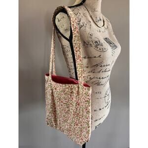 Cute Floral Cotton Canvas Reversible Pink Cream Bag